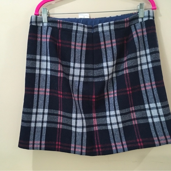 J.Crew Mercantile mini skirt Navy Blue Plaid Wool with Ruffle size 14 new - Picture 3 of 6